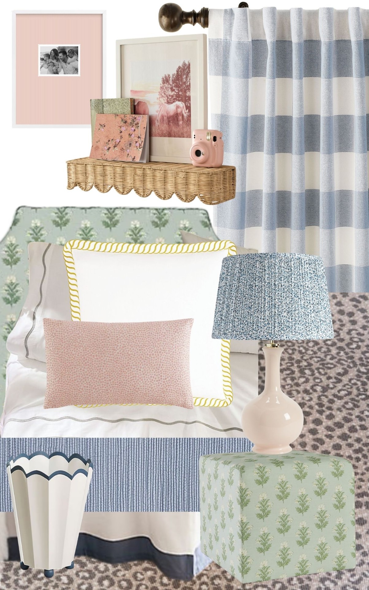 Dorm Basics free guide cover with bedding, lamp, and decor moodboard